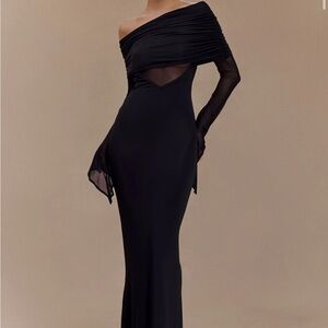 Meshki Kaitlin
One Shoulder Slinky And Mesh Maxi Dress - Black Evening Dress